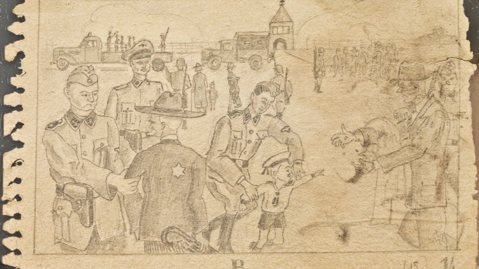 Dessins de la rampe issu du recueil Szkicownik z Auschwitz, 1943